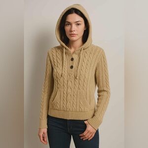 L.L. Bean Tan Cable Knit V-Neck Sweater